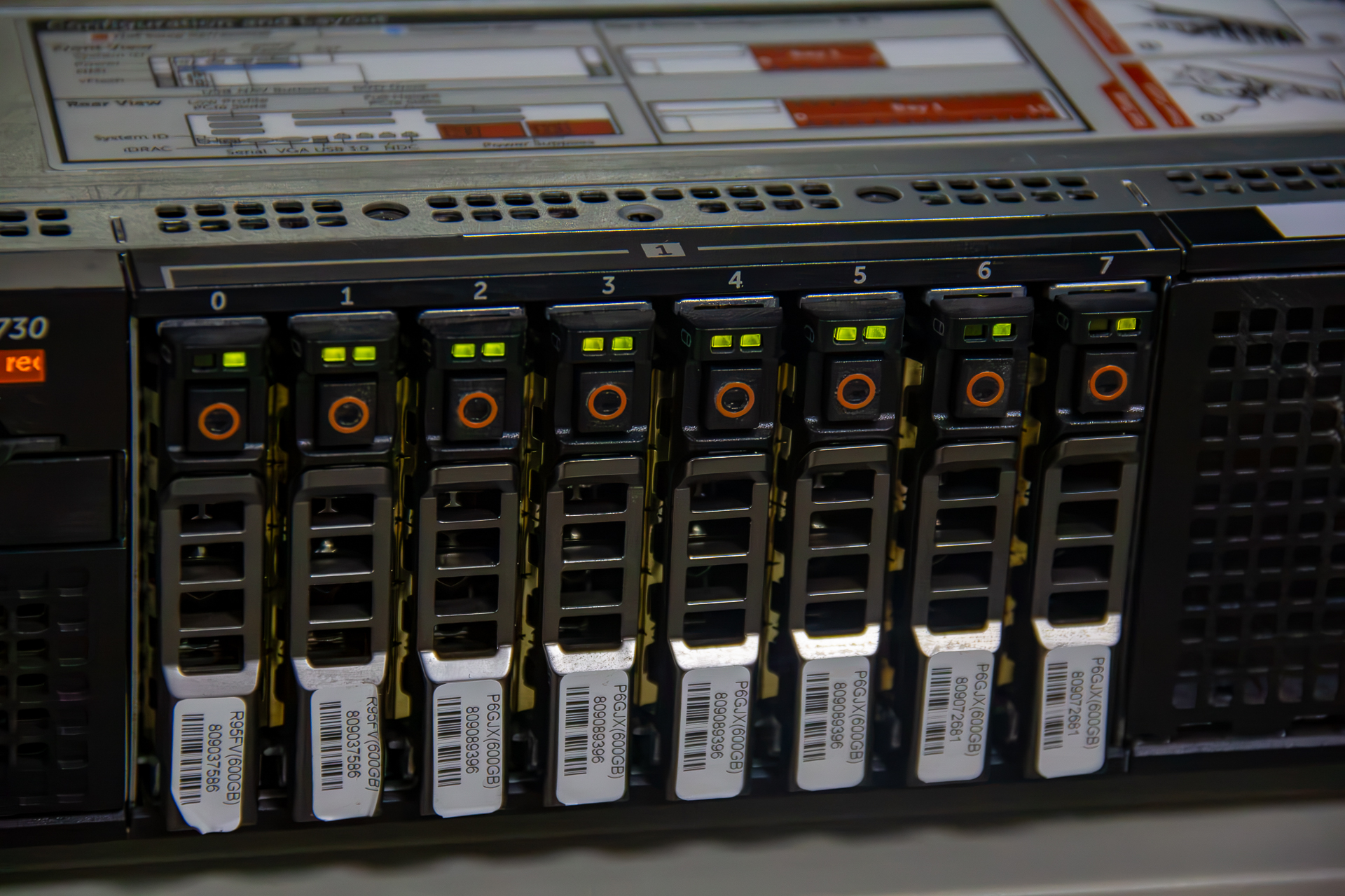 Hot-swap drive bays on a rack-mounted server